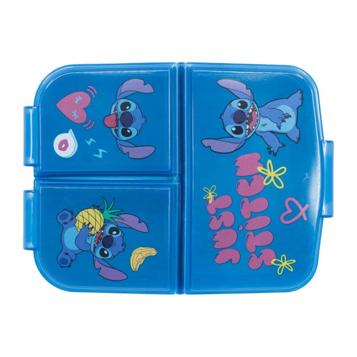 Brotdose mit 3 Fächer Lilo&Stitch Lunchbox in Blau Frühstücksbox für Kinder