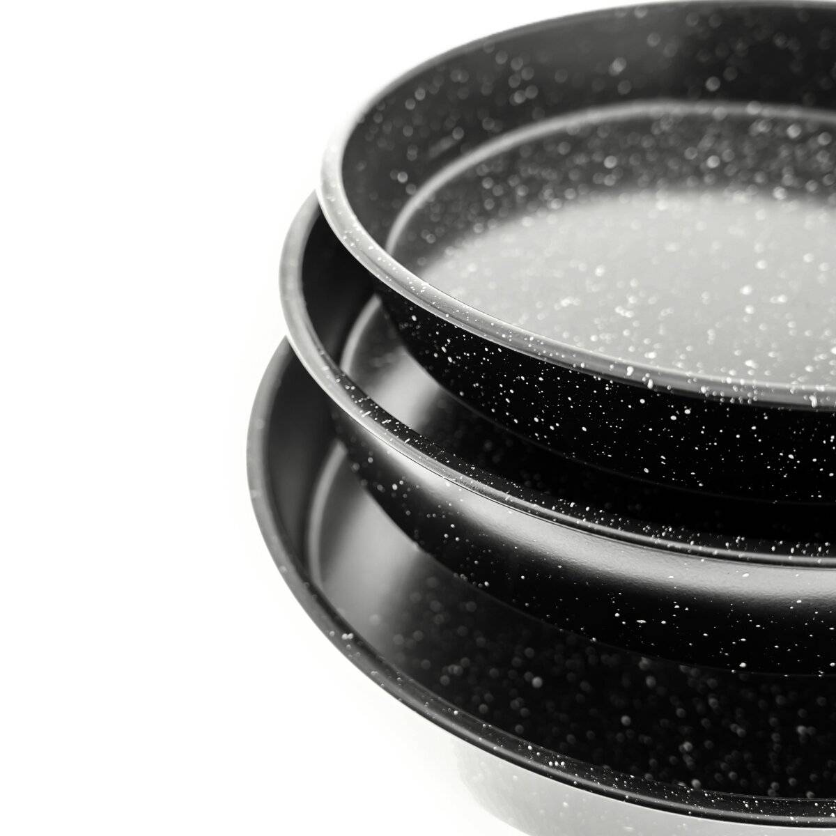 Backbelch 3er Set in Schwarz Backofenblech Tepsi aus Granit Ø28/Ø32/Ø36 cm