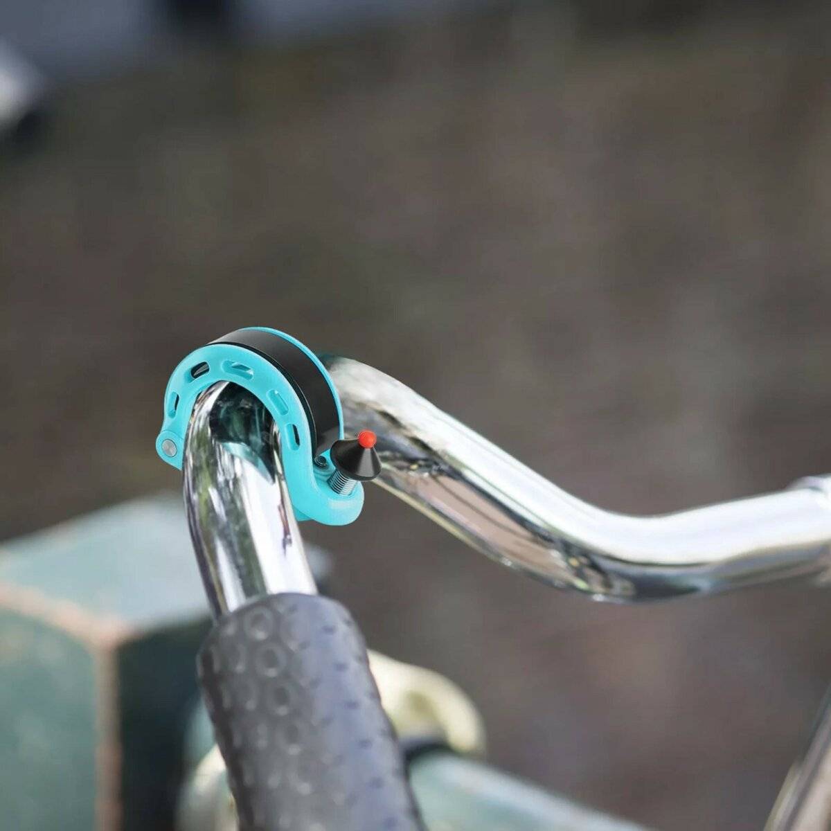 Q-förmige Fahrradklingel kompaktes Design am Lenker aus Aluminium, Kunststoff Blau