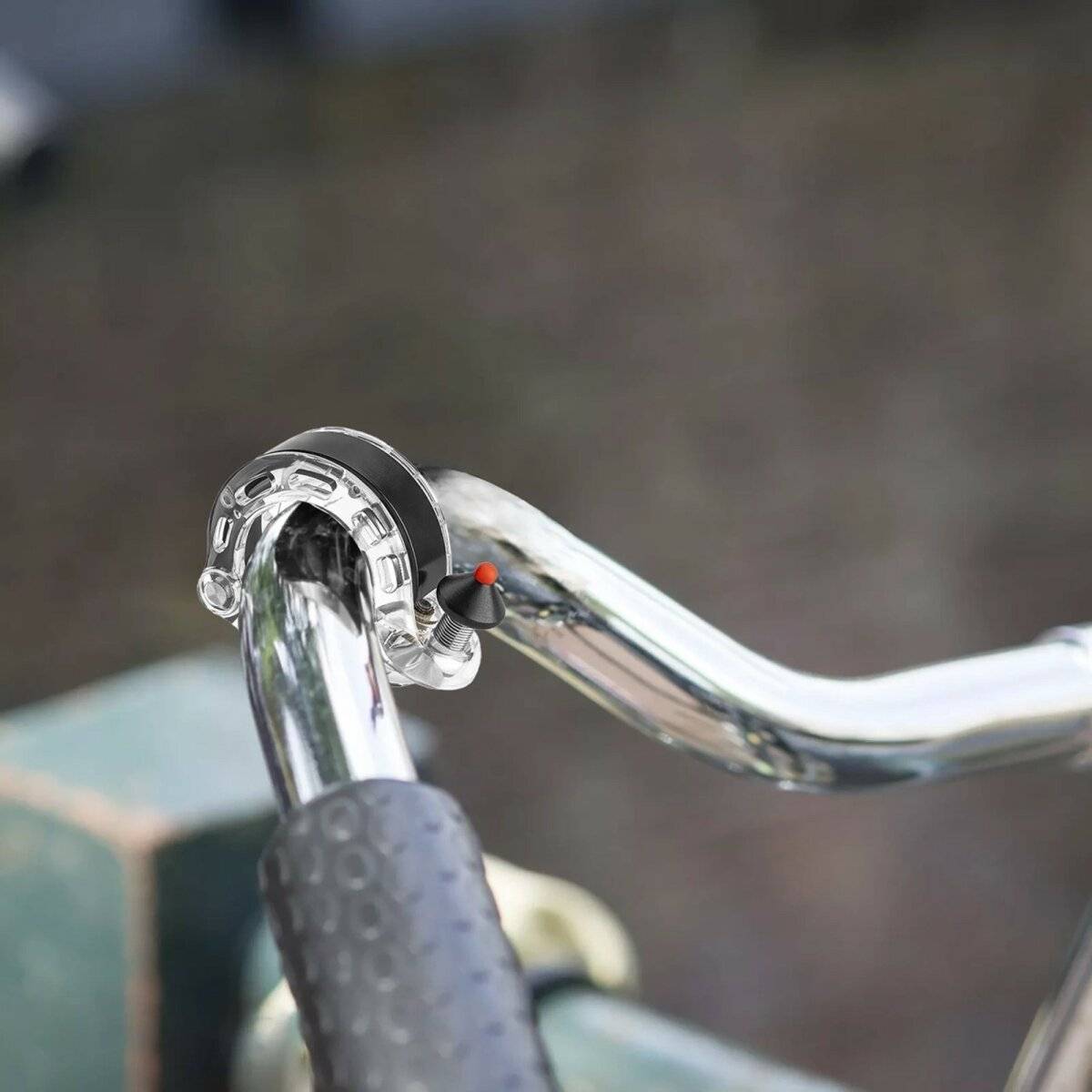 Q-förmige Fahrradklingel kompaktes Design am Lenker aus Aluminium, Kunststoff Transparent