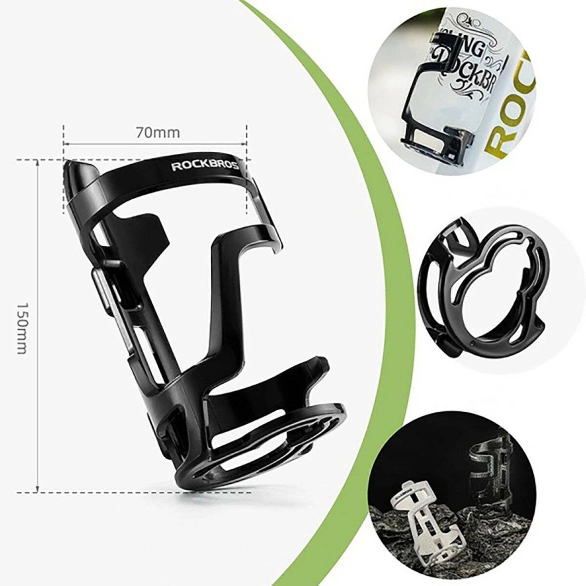 Fahrrad-Trinkflaschenhalter aus Polycarbonat für Flaschendurchmesser von 51-73 mm Schwarz