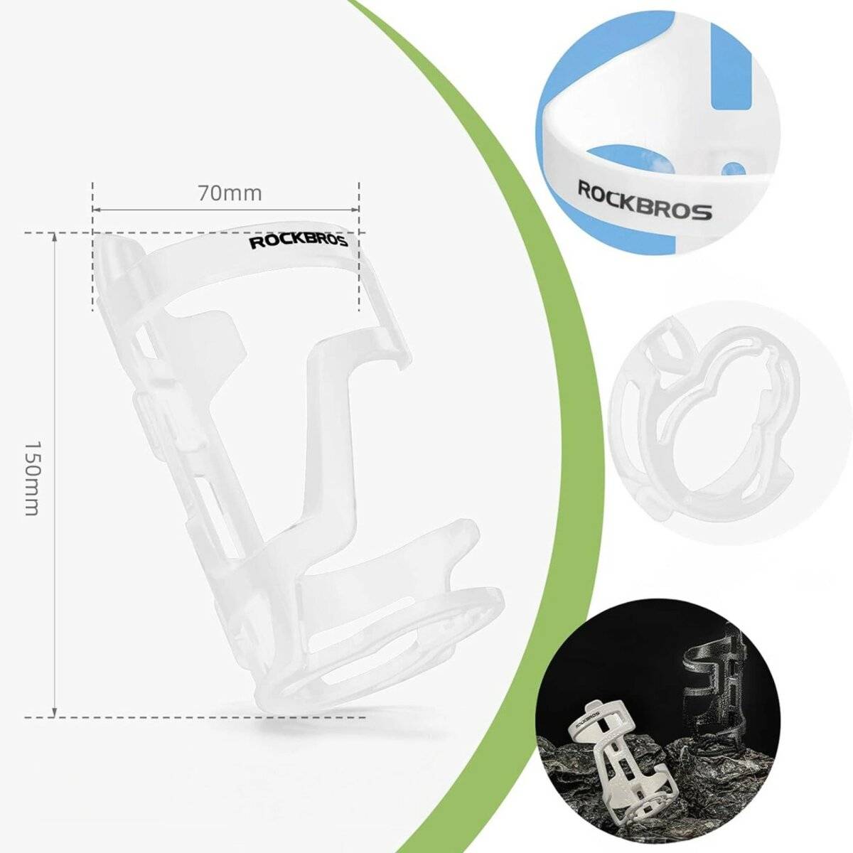 Fahrrad-Trinkflaschenhalter aus Polycarbonat für Flaschendurchmesser von 51-73 mm Weiß