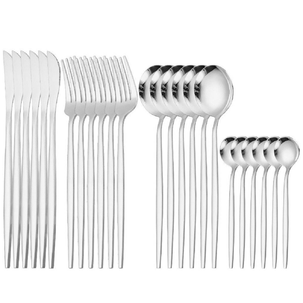 Premium Besteckset 6 Personen 24-tlg Edelstahl Essbesteck in einer Geschenkbox Design für jeden Anlass Silber