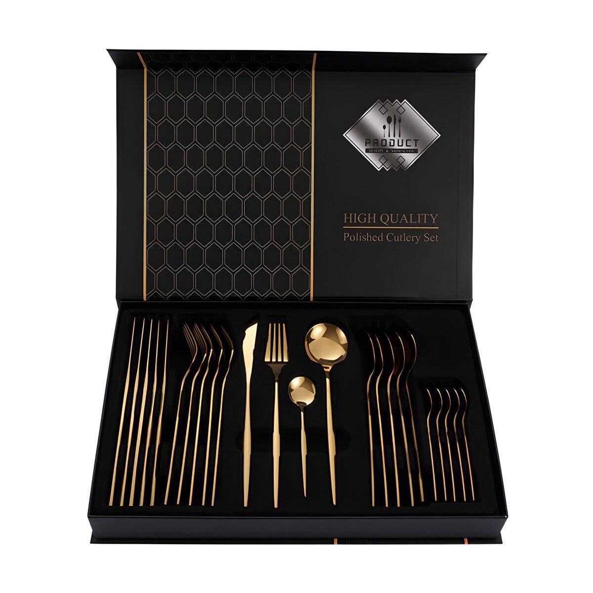 Premium Besteckset 6 Personen 24-tlg Edelstahl Essbesteck in einer Geschenkbox Design für jeden Anlass Gold