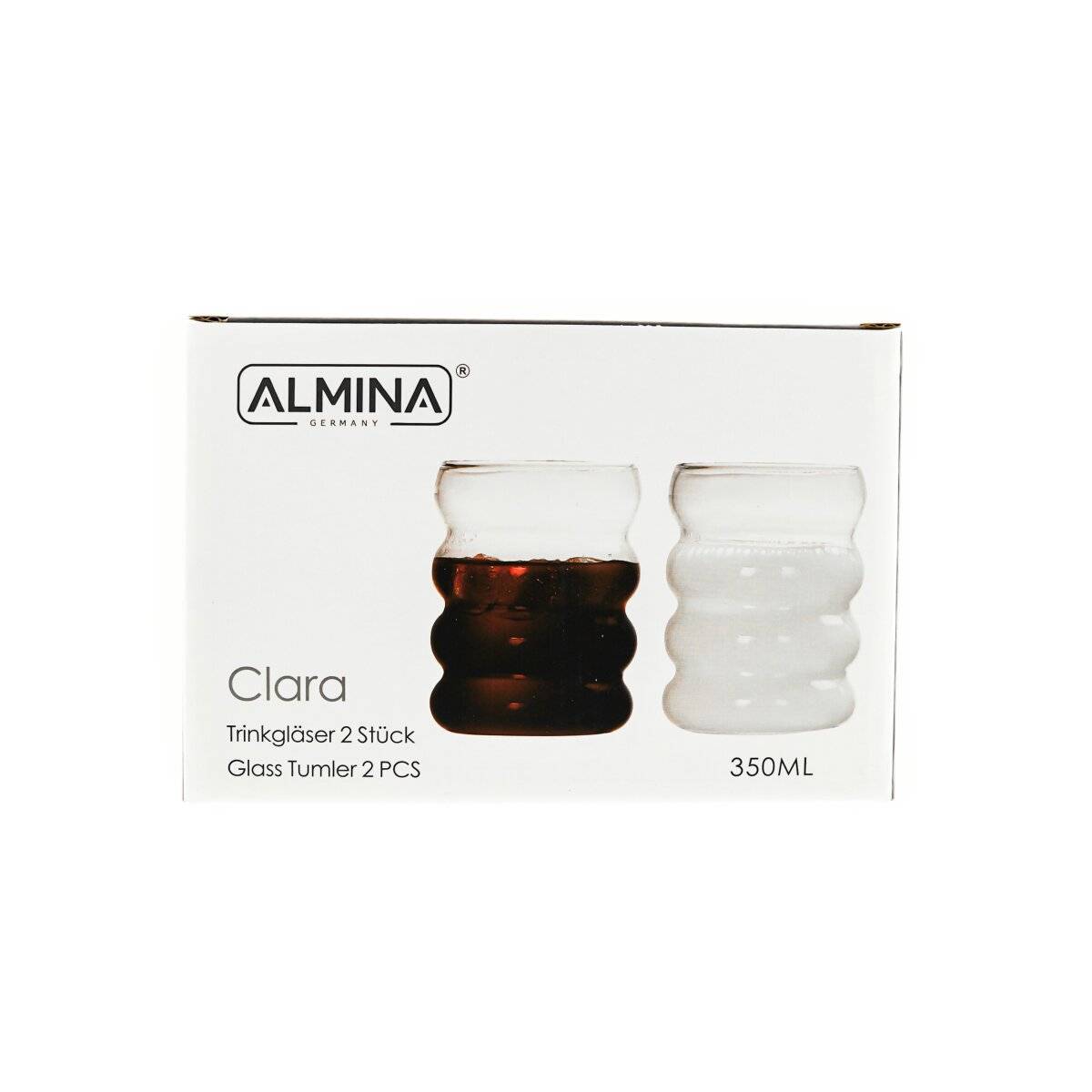 2er Trinkgläser-Set 350 ml Wave-Style Kaffeegläser Getränkebecher transparent