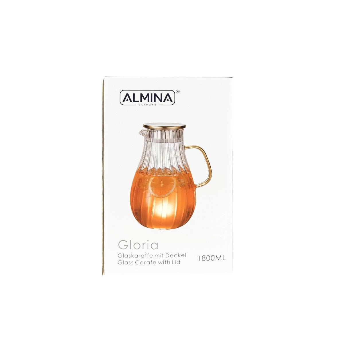 Karaffe aus Glas 1,8 Liter Riffle Design mit goldenem Henkel und Deckel
