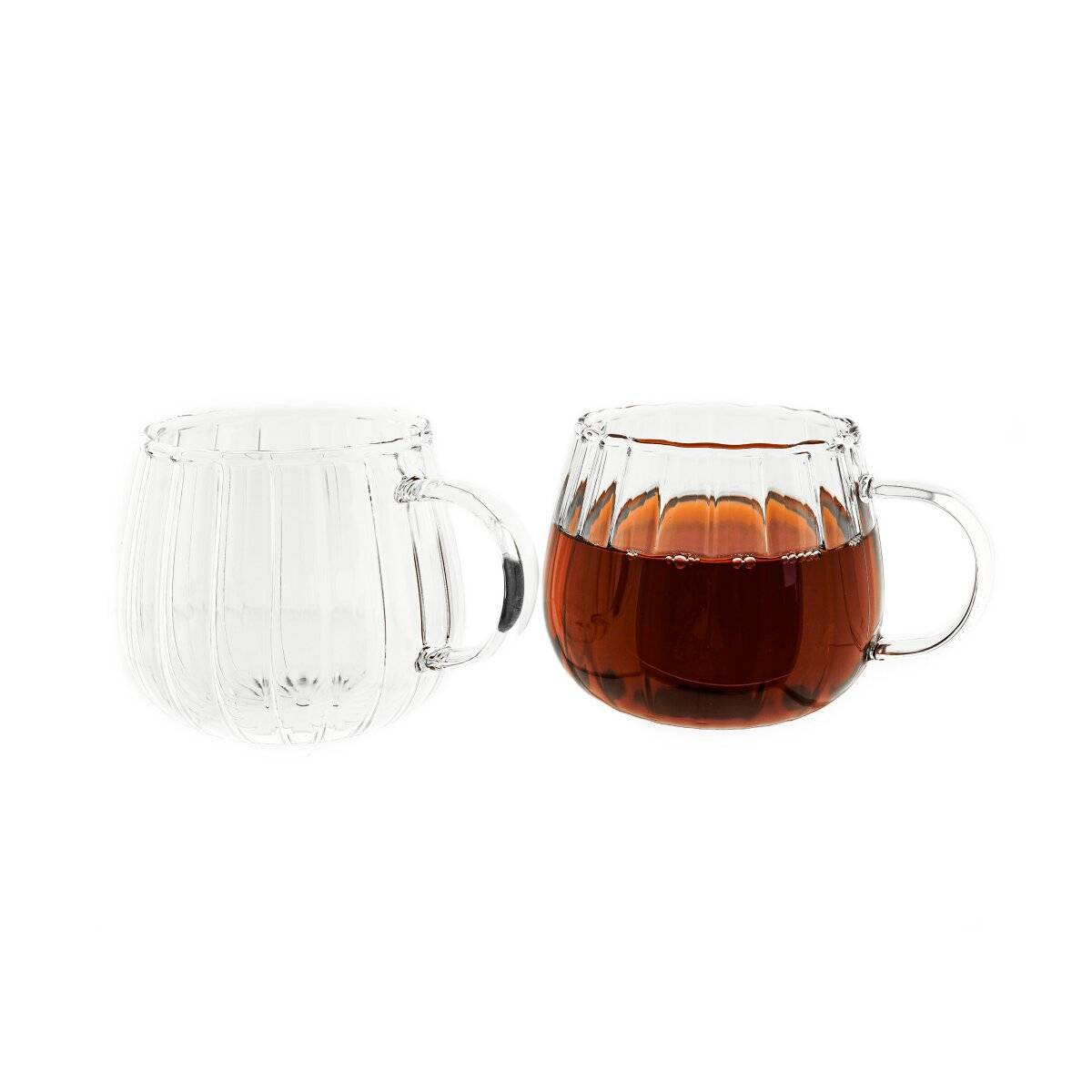 2er Gläser-Set Riffle Cup 400 ml Hitzebeständig Transparent Kaffeeglas Teeglas