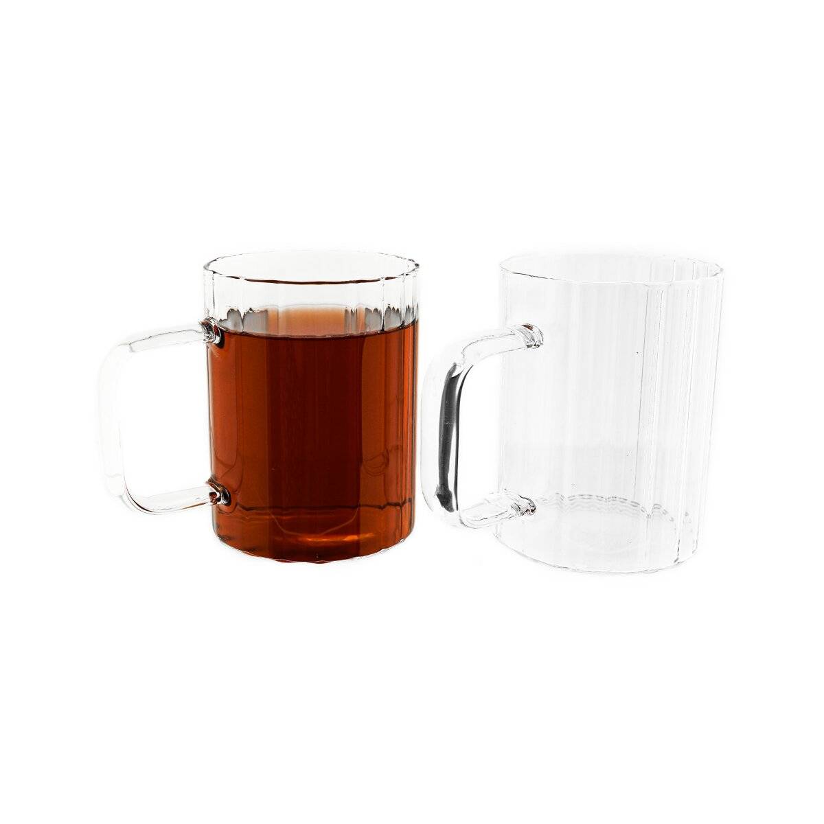 2er Gläser-Set mit Henkel 350 ml transparent Riffle Design Tee- Kaffeegläser