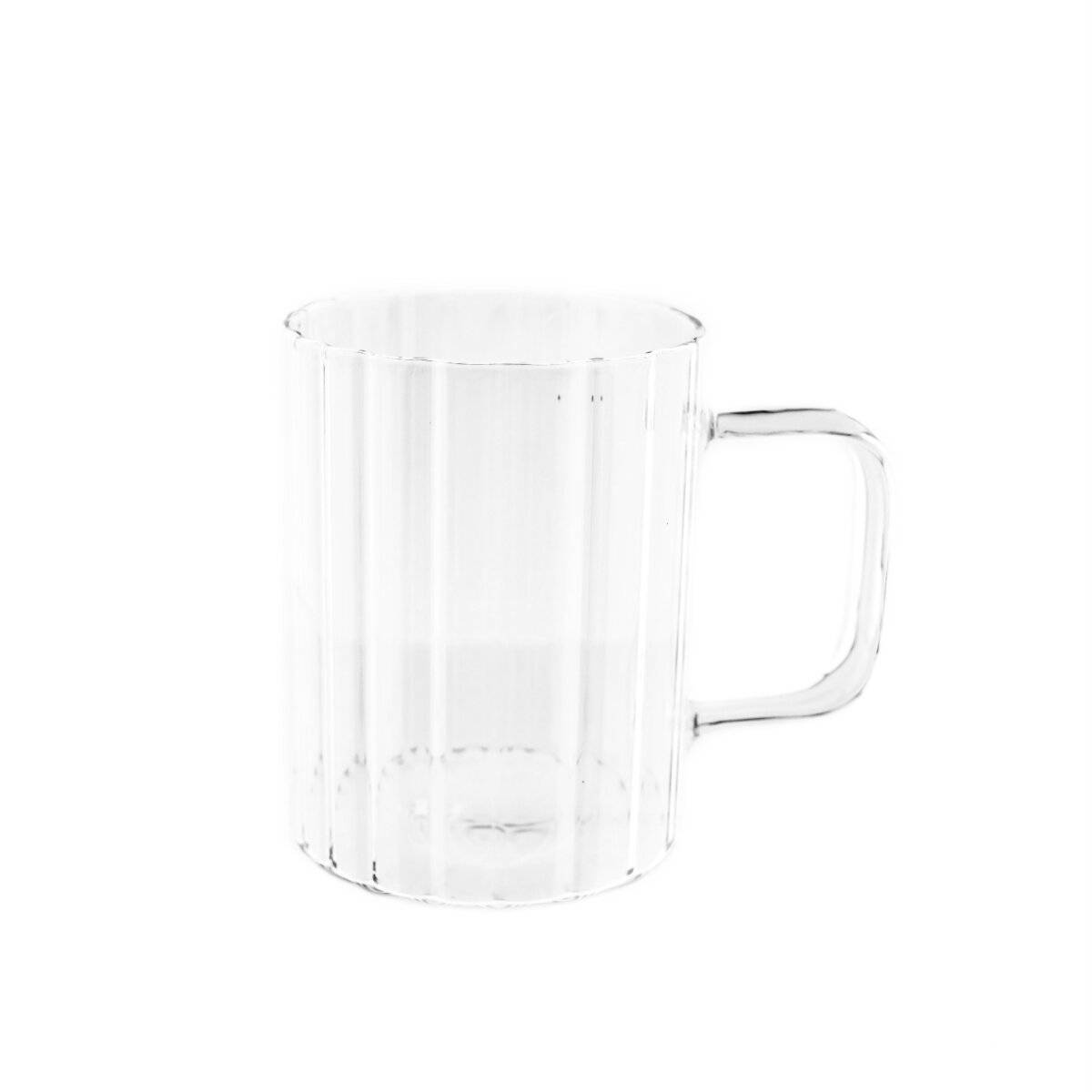 12er Gläser-Set mit Henkel 350 ml transparent Riffle Design Tee- Kaffeegläser