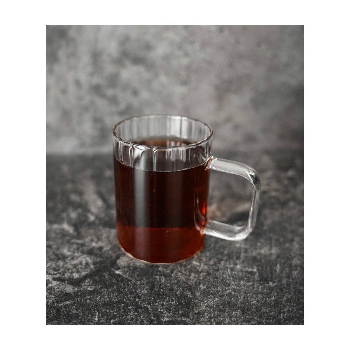 2er Gläser-Set mit Henkel 350 ml transparent Riffle Design Tee- Kaffeegläser