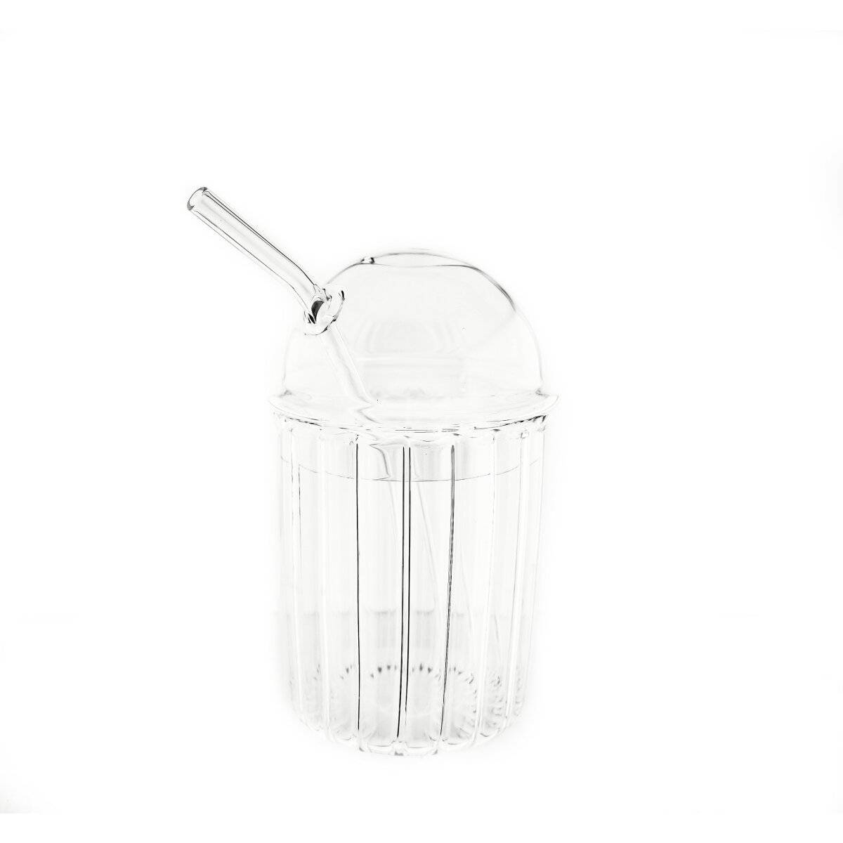 1 tlg. Becher mit Strohhalm aus Glas mit Deckel 500 ml perfekt für Kaltgetränke