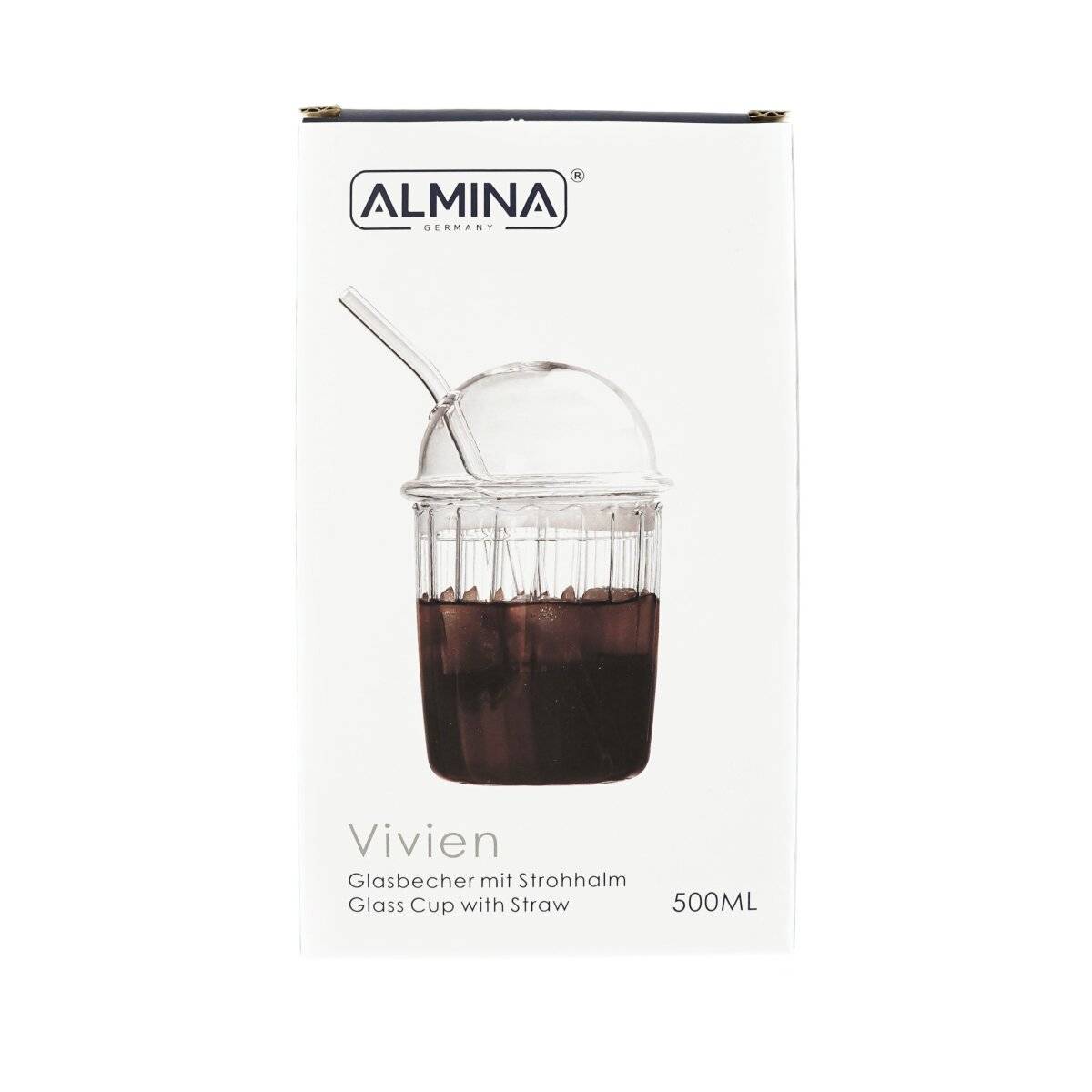 1 tlg. Becher mit Strohhalm aus Glas mit Deckel 500 ml perfekt für Kaltgetränke