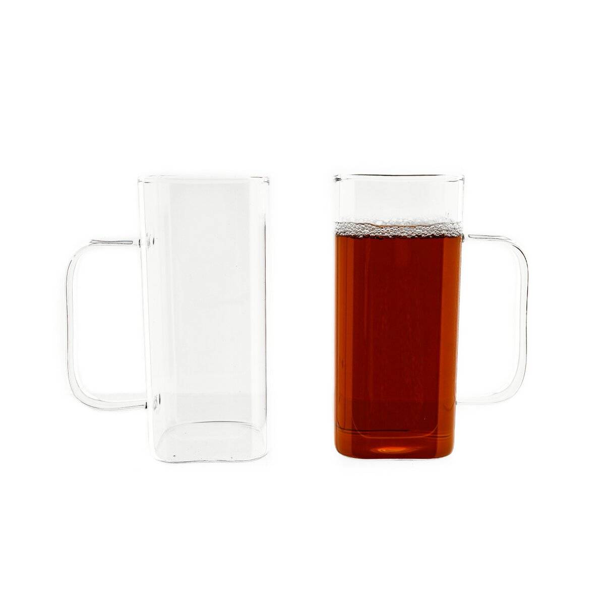 2er Gläser-Set Square Glas mit Henkel 400 ml aus Borosilikatglas Hitzebeständig