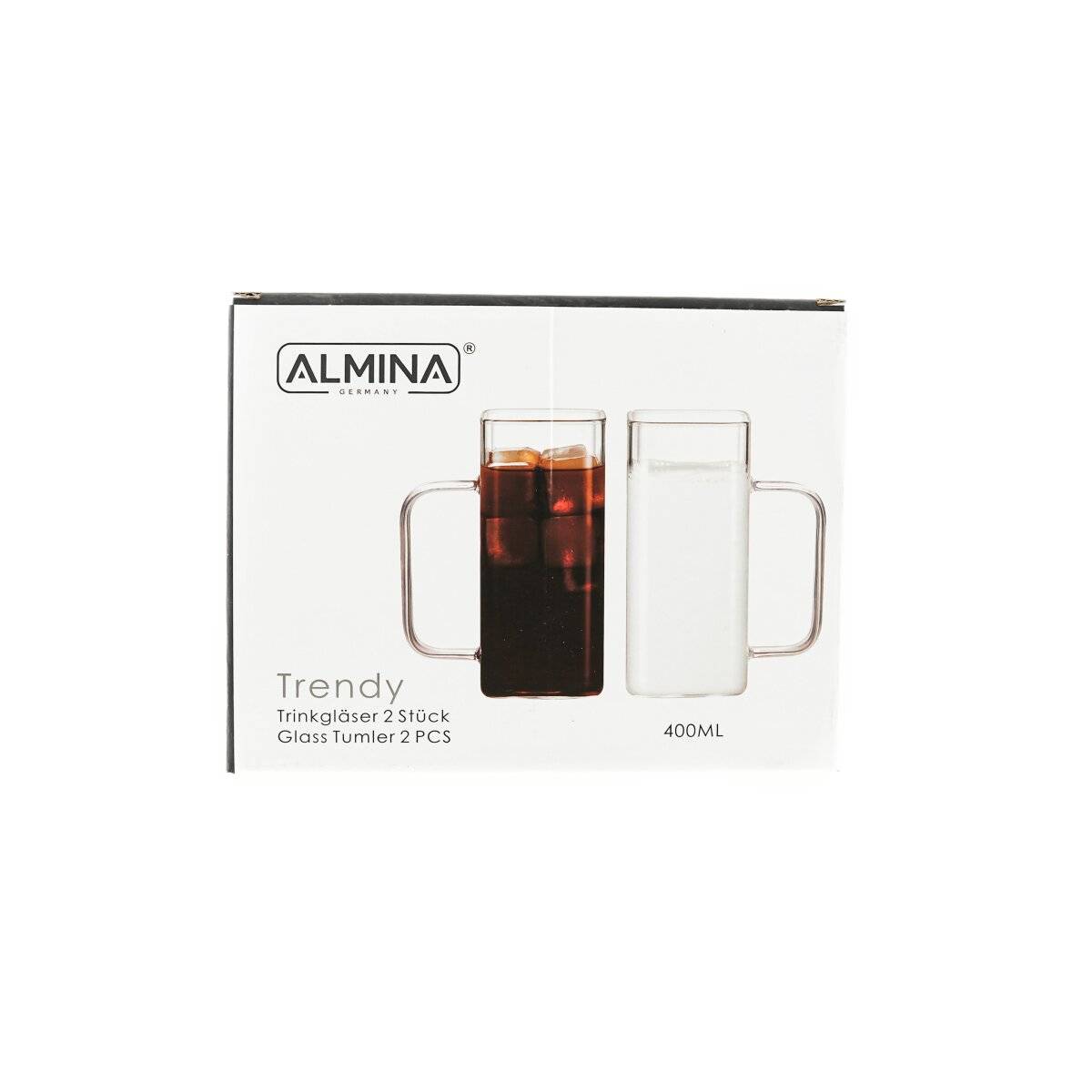 2er Gläser-Set Square Glas mit Henkel 400 ml aus Borosilikatglas Hitzebeständig