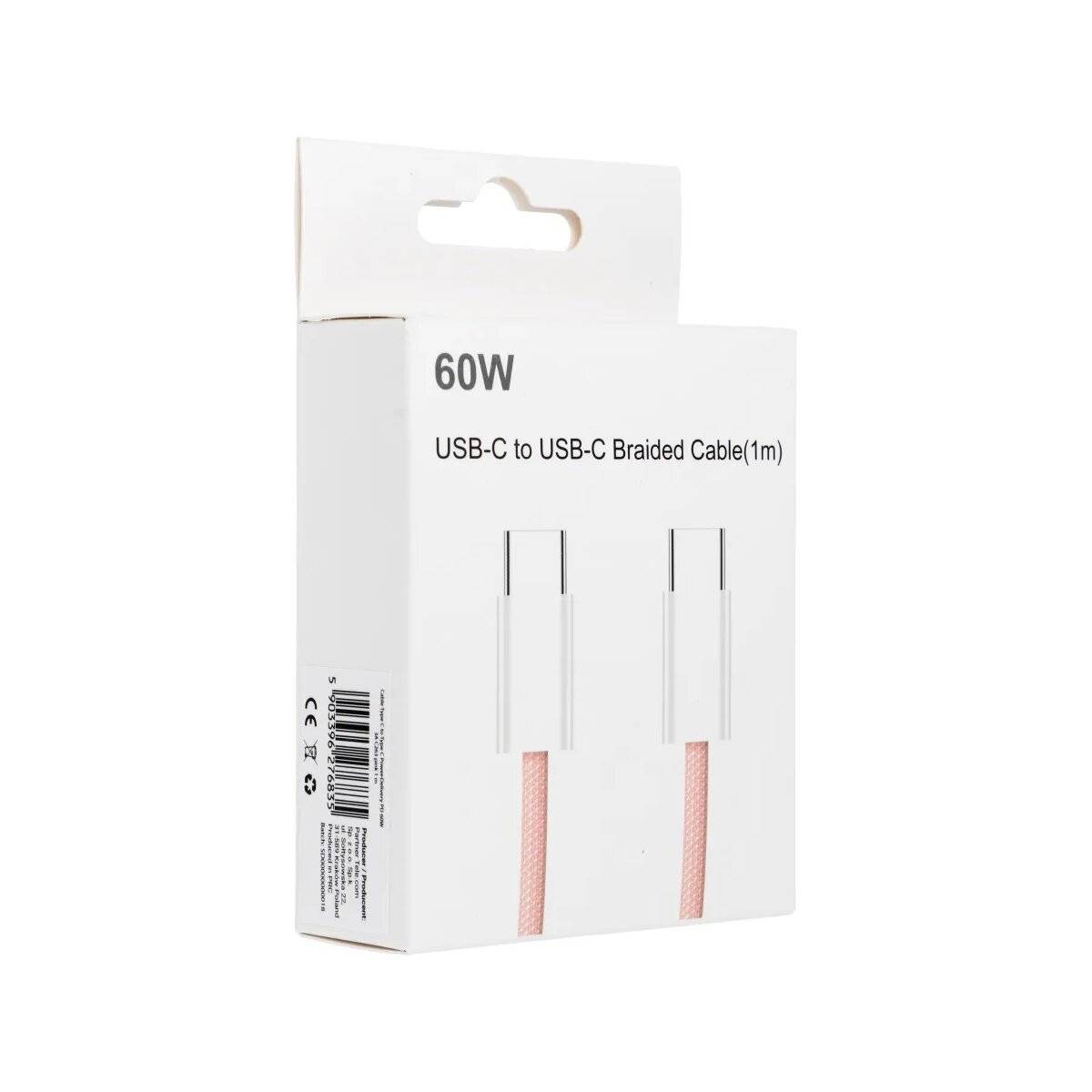 Universalkabel mit USB-C – USB-C-Stecker - Unterstützt PD 60W Schnellladung und Datenübertragung Rosa 1m