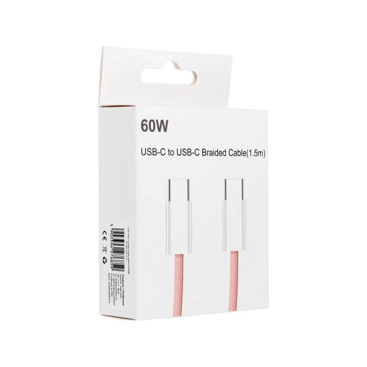 Universalkabel mit USB-C – USB-C-Stecker - Unterstützt PD 60W Schnellladung und Datenübertragung Rosa 1,5m