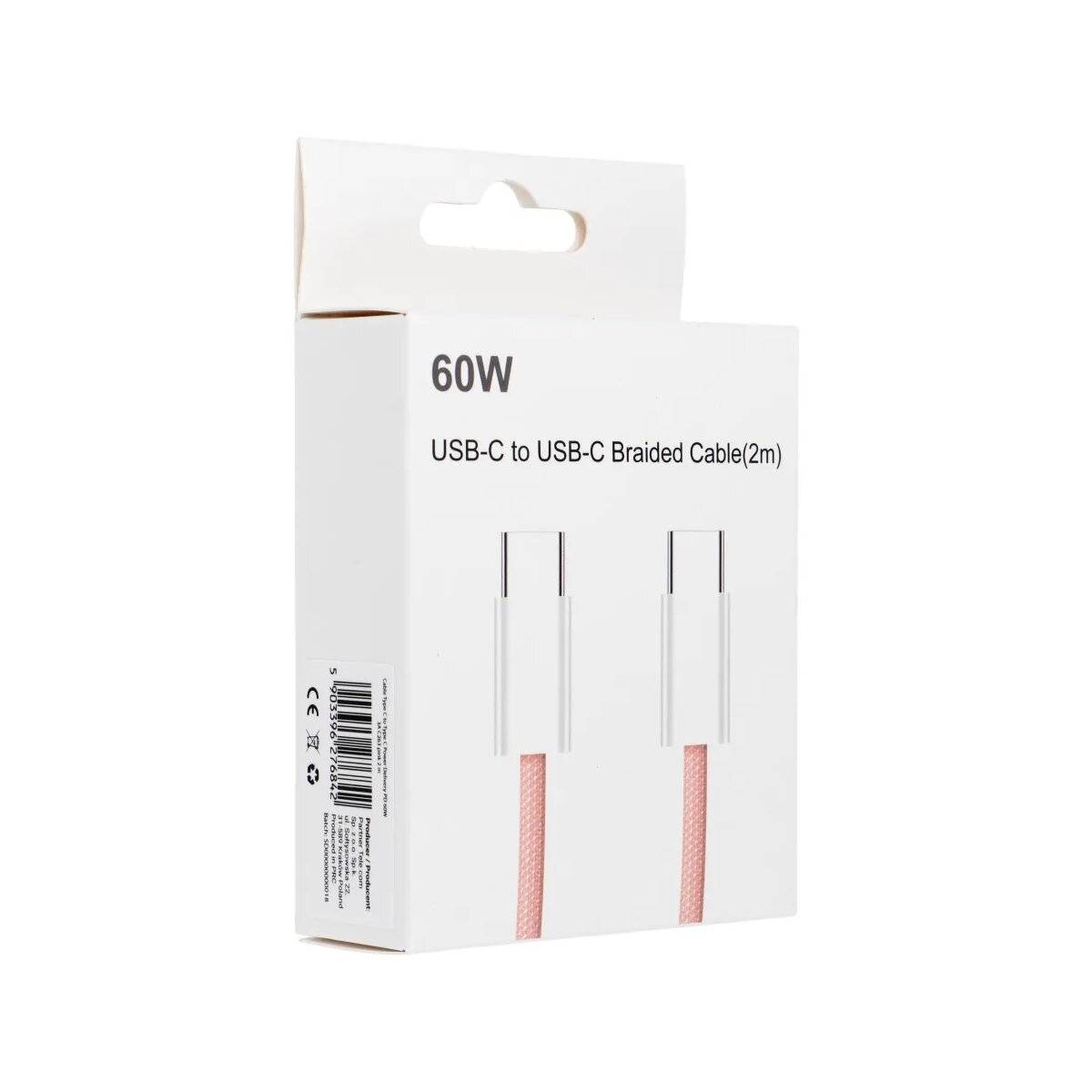 Universalkabel mit USB-C – USB-C-Stecker - Unterstützt PD 60W Schnellladung und Datenübertragung Rosa 2m