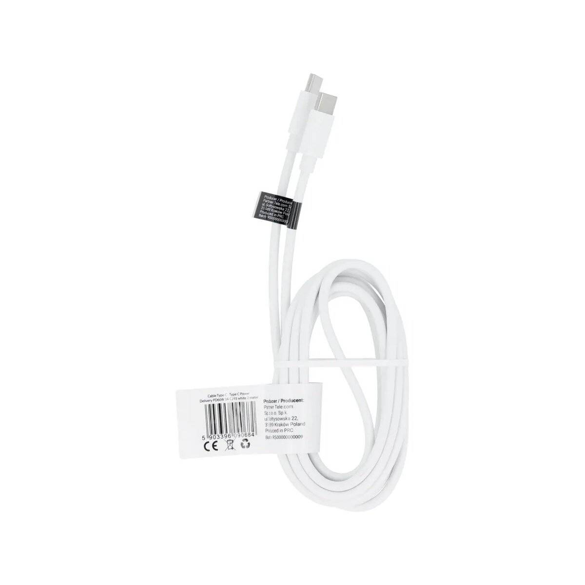 Ladekabel Typ C zu Typ C - PD 60W 3A Ladekabel/Datenkabel weiß 2 Meter