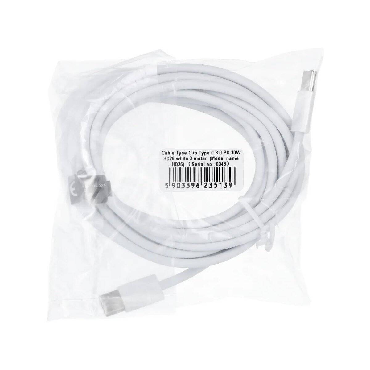 Datenkabel/Ladekabel Typ C auf Typ C - 3.0 PD 30W Ladekabel in Weiß 3m