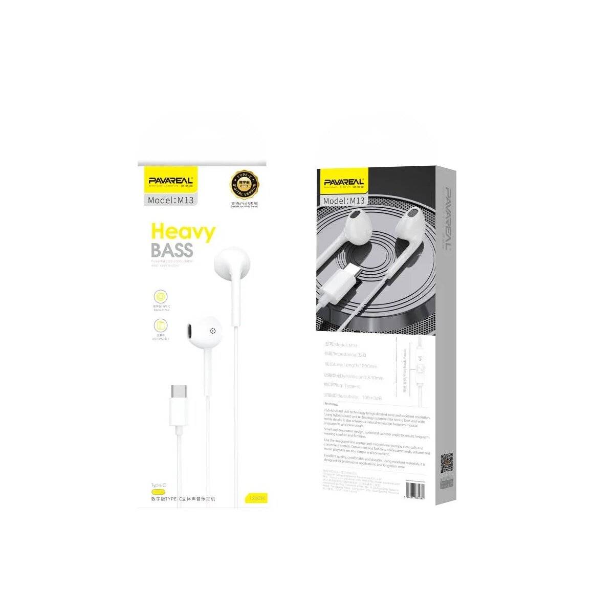Headset / Kopfhörer mit Mikrofon Typ C PA-M13 weiß - In-Ear-Kopfhörer mit einem 1,2m langen Kabel