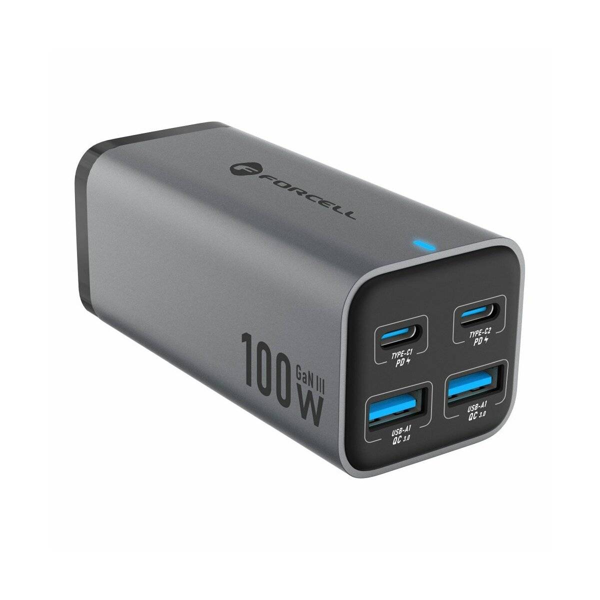 FORCELL F-ENERGY GaN III VT-51 Tischladegerät 2 x Typ C + 2 x USB A PD QC4.0 SFC2.0 5A 100W Grau