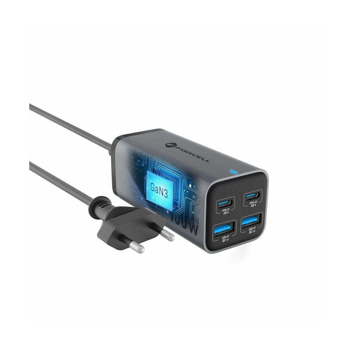 FORCELL F-ENERGY GaN III VT-51 Tischladegerät 2 x Typ C + 2 x USB A PD QC4.0 SFC2.0 5A 100W Grau