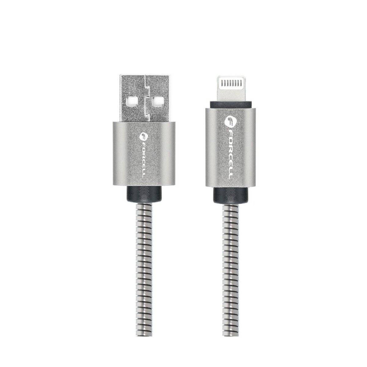 FORCELL F-ENERGY Metal C236 Kabel USB A zu iPhone 2,4A 12W 1 m silber