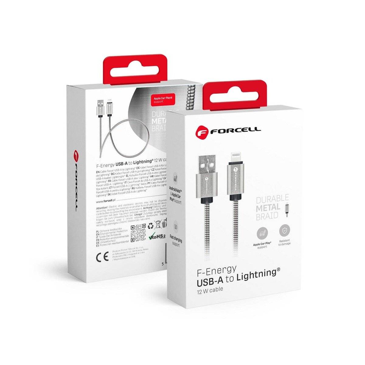 FORCELL F-ENERGY Metal C236 Kabel USB A zu iPhone 2,4A 12W 1 m silber