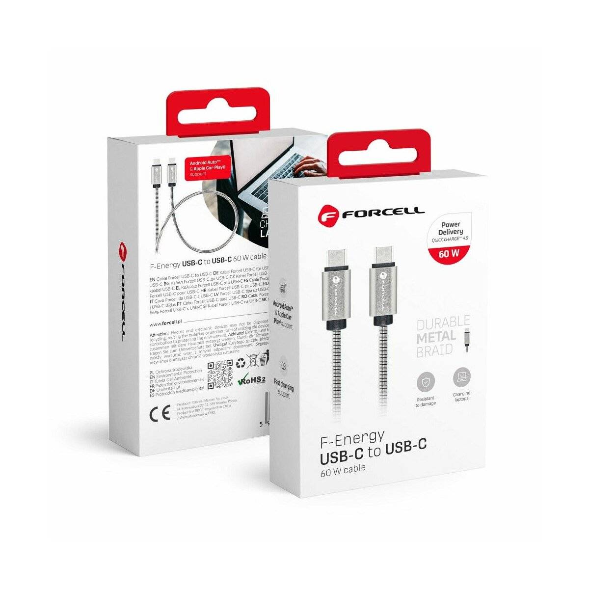 FORCELL F-ENERGY Metall C237 Kabel Typ C auf Typ C PD QC4.0 3A 60W 1 m silber