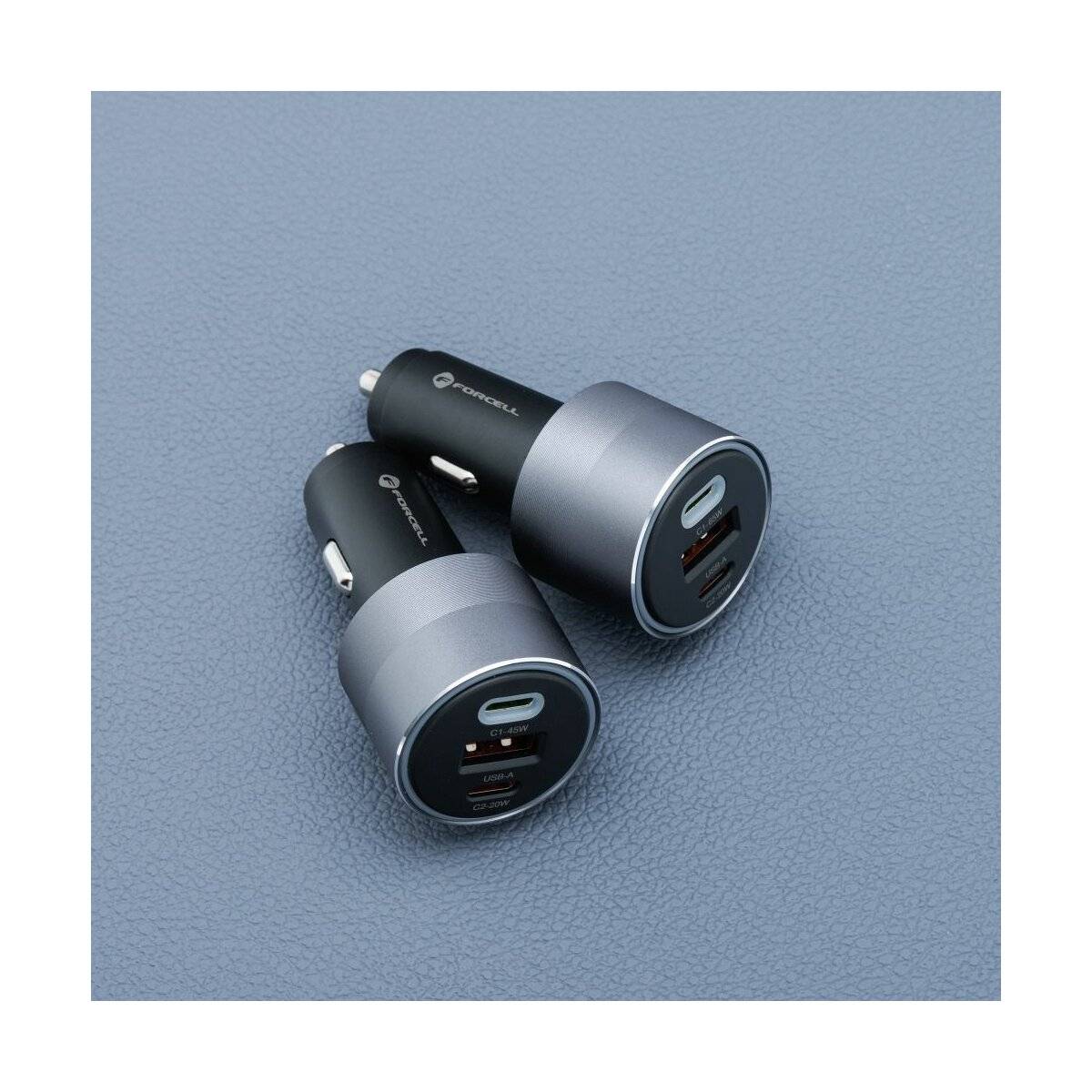 FORCELL F-ENERGY Alu Autoladegerät 2 x Typ C + USB A PD QC4.0 SFC2.0 3A 85W grau
