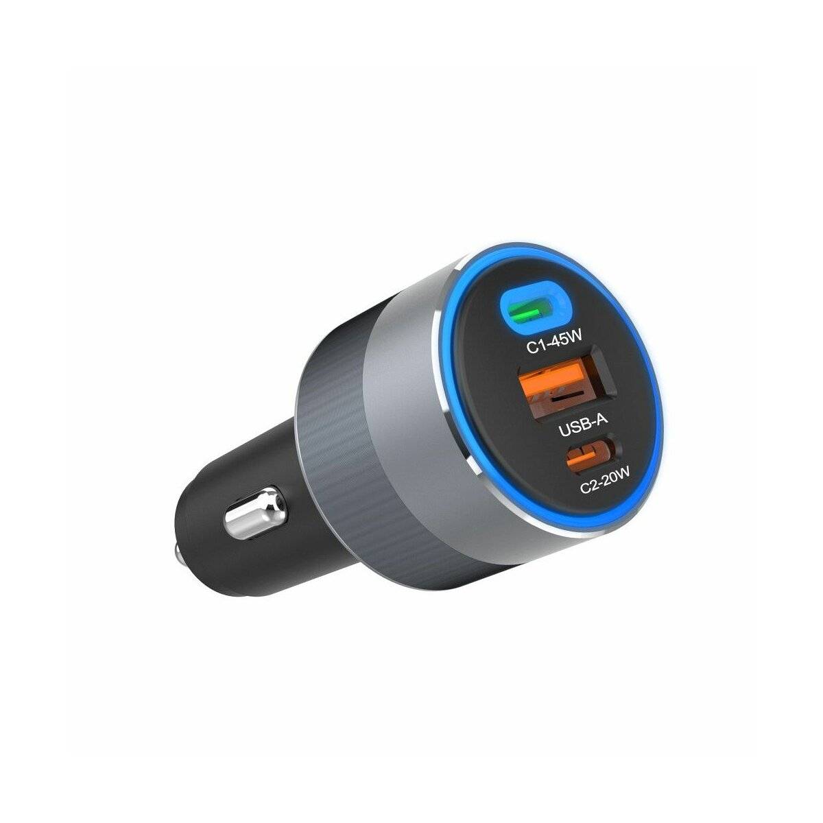 FORCELL F-ENERGY Alu Autoladegerät 2 x Typ C + USB A PD QC4.0 SFC2.0 4.5A 65W grau