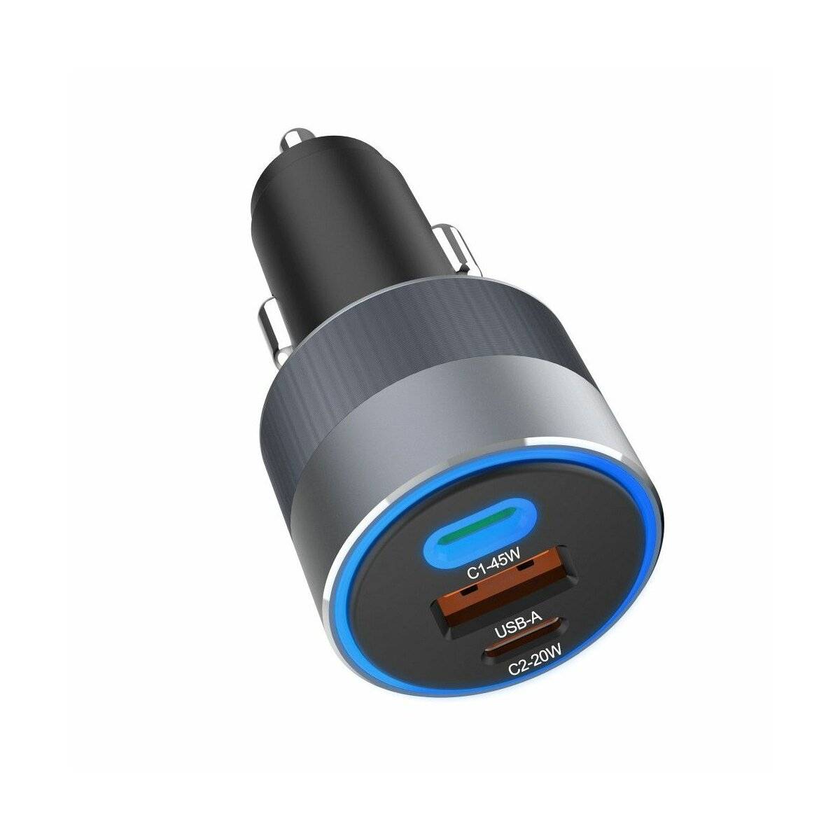 FORCELL F-ENERGY Alu Autoladegerät 2 x Typ C + USB A PD QC4.0 SFC2.0 4.5A 65W grau