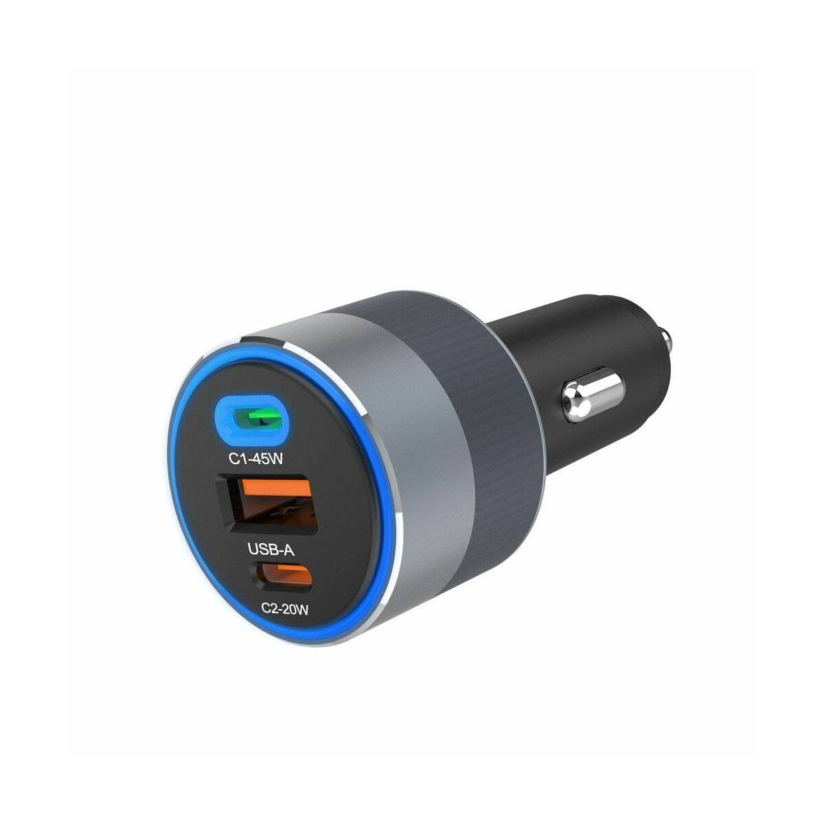 FORCELL F-ENERGY Alu Autoladegerät 2 x Typ C + USB A PD QC4.0 SFC2.0 4.5A 65W grau