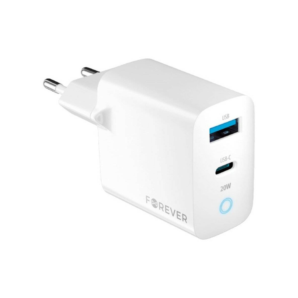 Wandladegerät in Weiß PD, QC, Schnellladegerät 1x USB Typ A, 1x USB Typ C 20W