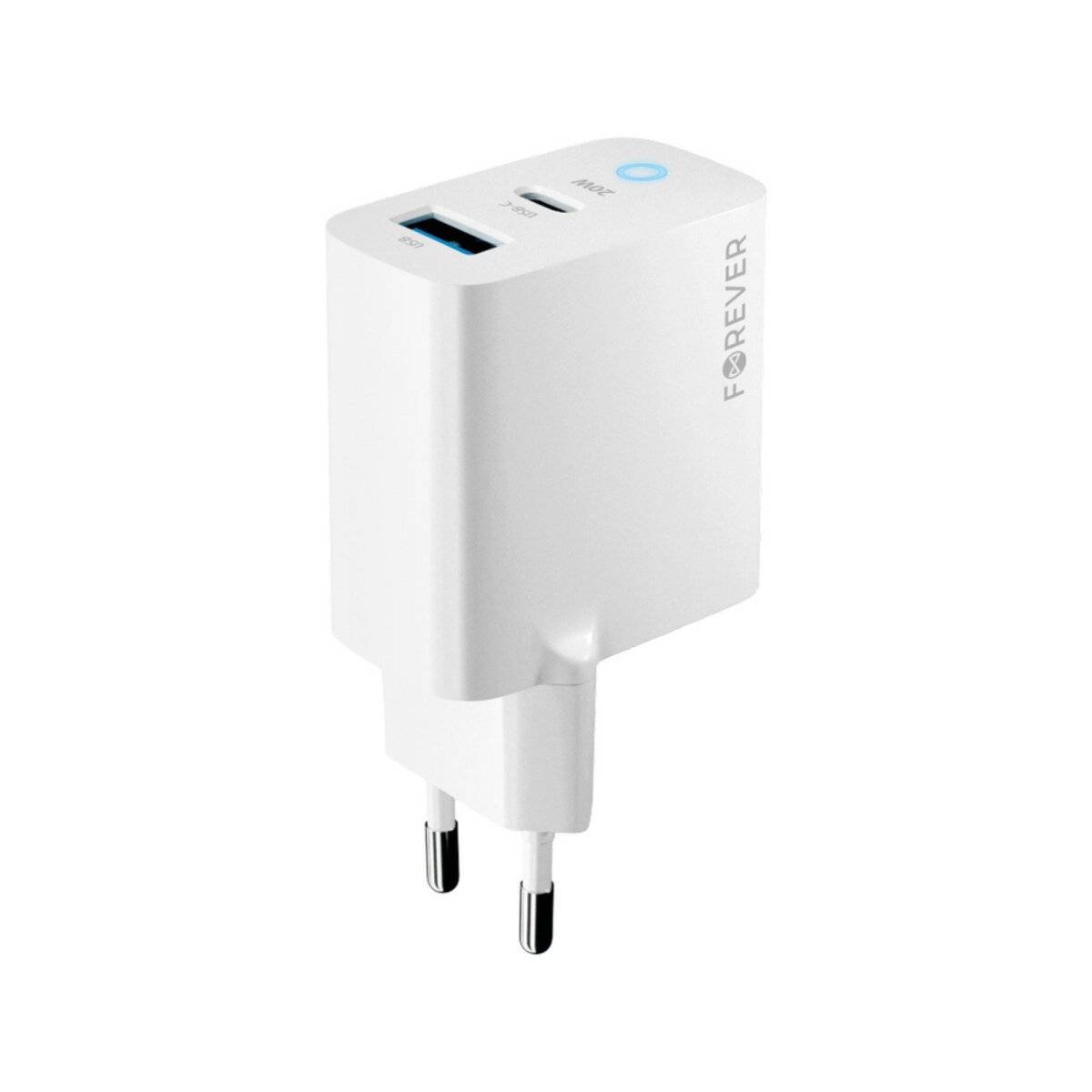 Wandladegerät in Weiß PD, QC, Schnellladegerät 1x USB Typ A, 1x USB Typ C 20W