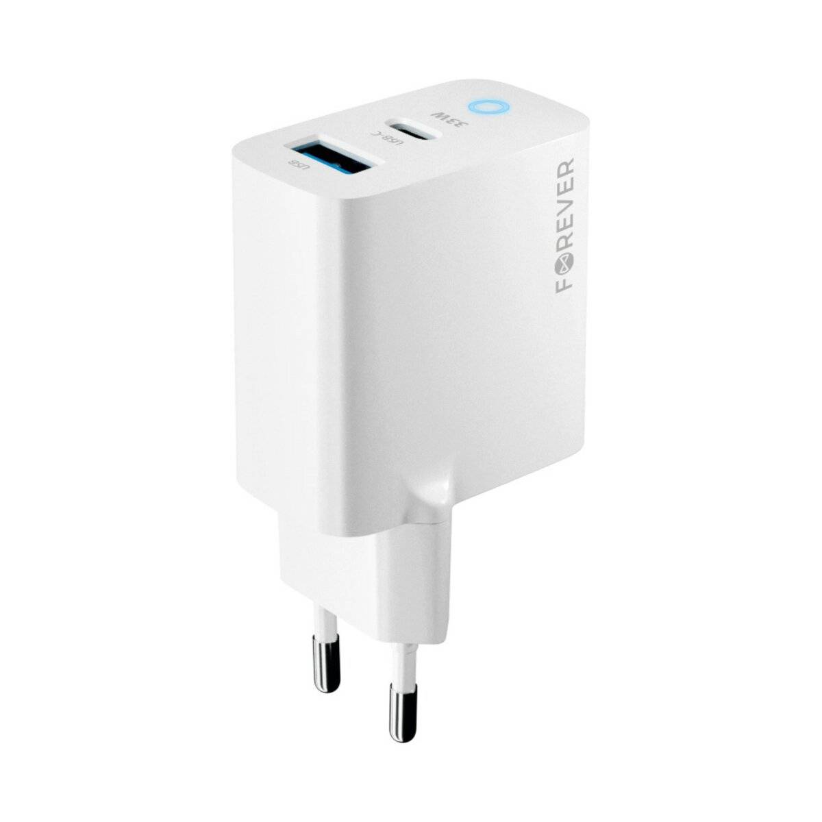 Wandladegerät in Weiß PD, QC, Schnellladegerät 1x USB Typ A, 1x USB Typ C 33W