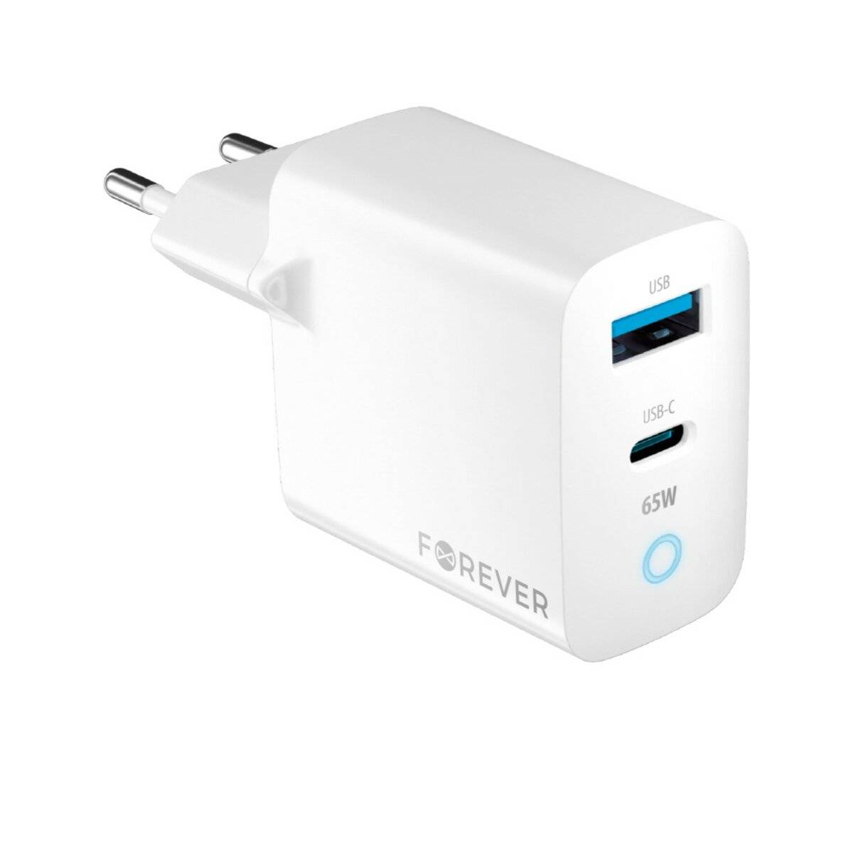 Wandladegerät in Weiß PD, QC, Schnellladegerät 1x USB Typ A, 1x USB Typ C 65W