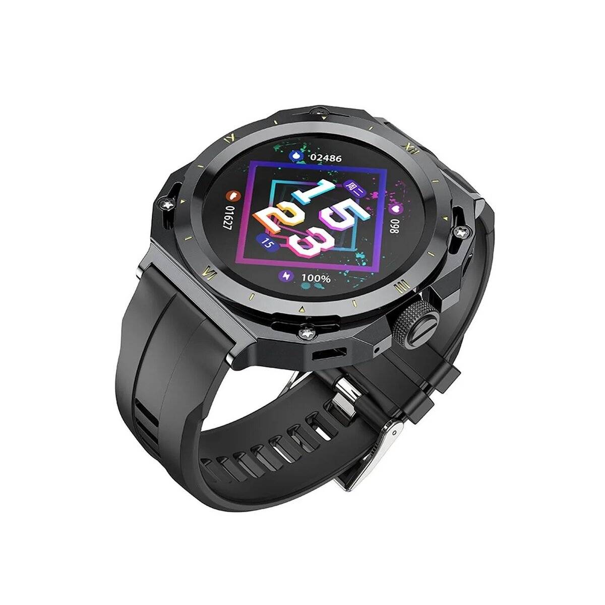 Stylische Watch mit Sprechfunktion Schwarz - 21 Sprachige Watch mit Touchscreen 1,32", 360 × 360 px