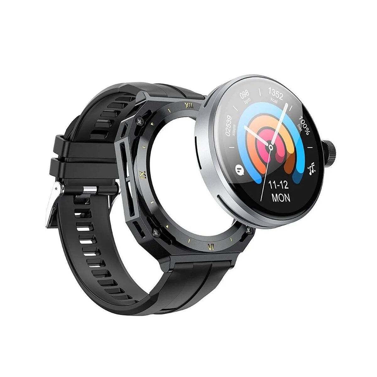Stylische Watch mit Sprechfunktion Schwarz - 21 Sprachige Watch mit Touchscreen 1,32", 360 × 360 px