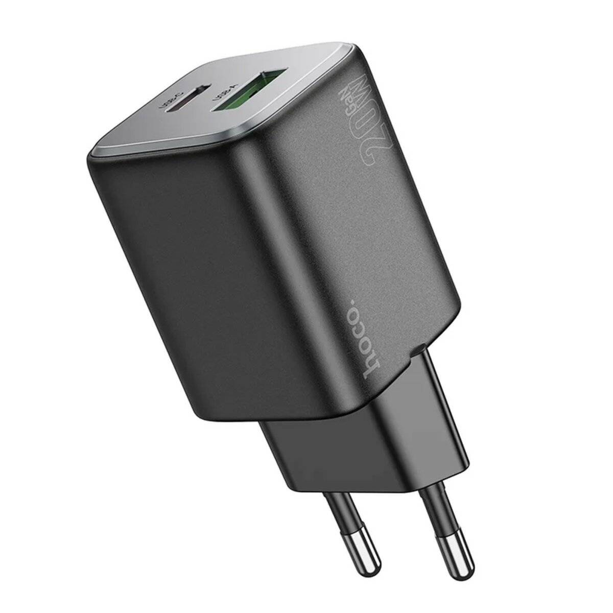 Netz-Ladegerät Ladeadapter 2 Anschlüsse USB-A, USB-C 20 W GaN-Schnellladegerät Schwarz