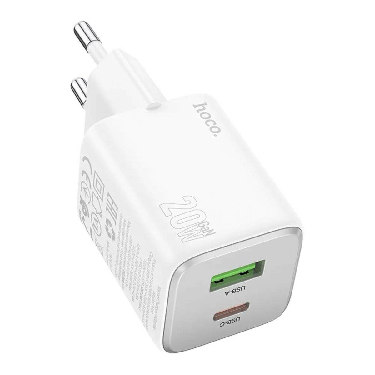 Netz-Ladegerät Ladeadapter 2 Anschlüsse USB-A, USB-C 20 W GaN-Schnellladegerät Weiß
