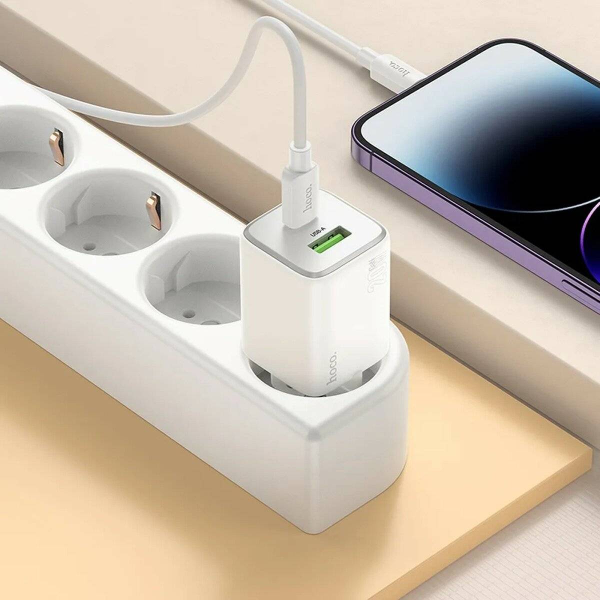Netz-Ladegerät Ladeadapter 2 Anschlüsse USB-A, USB-C 20 W GaN-Schnellladegerät Weiß