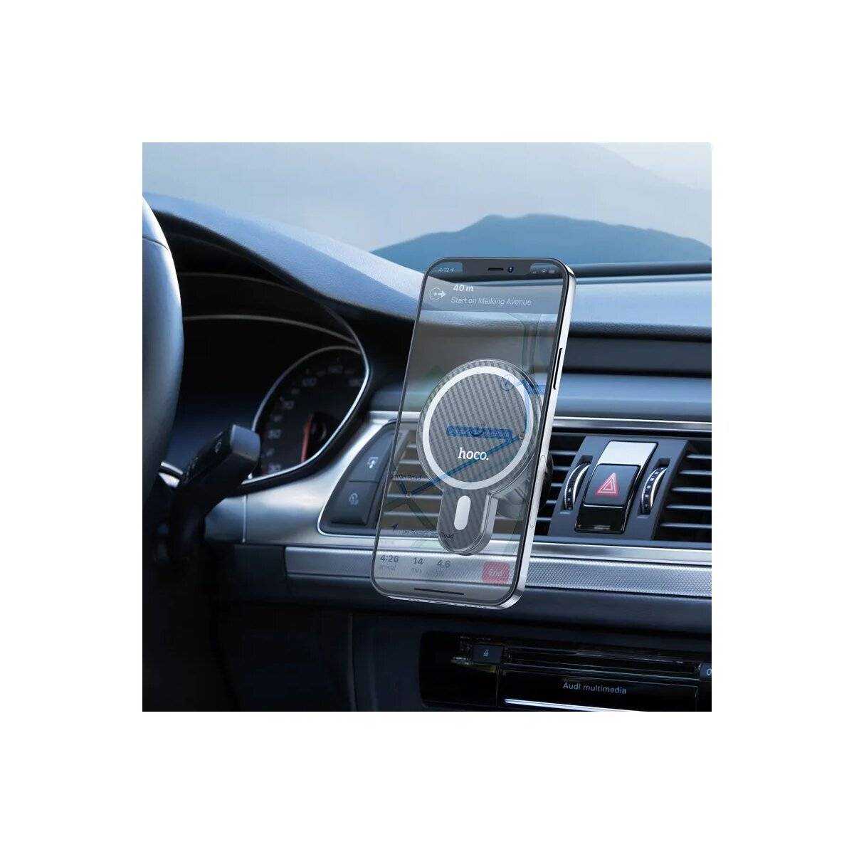 Autohalter mit kabelloser Induktionsladung - 15 W kompatibel mit iPhone - Schwarz