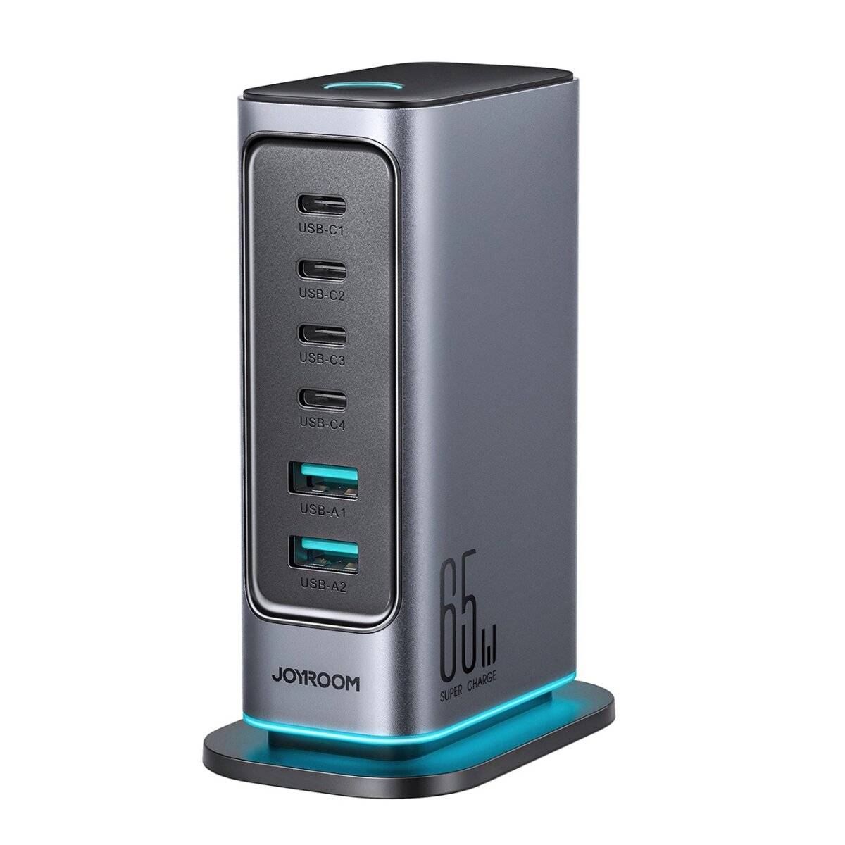 GaN-Multiport-Ladegerät 65 W mit 4x USB-C- und 2x USB-A-Anschlüssen - EU-Stecker