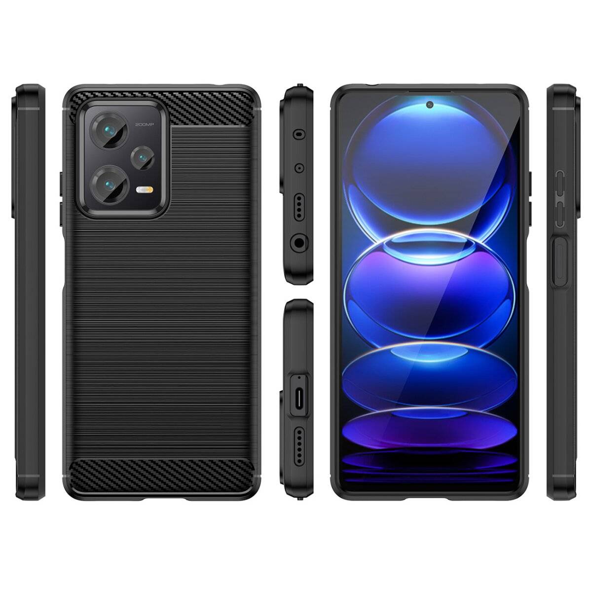 Carbon Case Hülle kompatibel mit Xiaomi Redmi Note 13 Pro 5G flexible Silikon-Carbon-Hülle schwarz