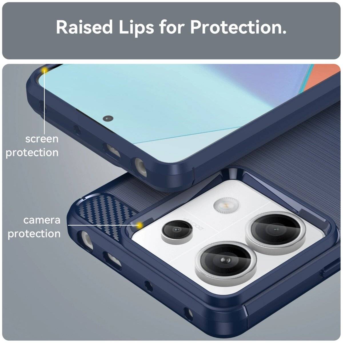 Carbon Case Hülle kompatibel mit Xiaomi Redmi Note 13 Pro 5G flexible Silikon-Carbon-Hülle blau