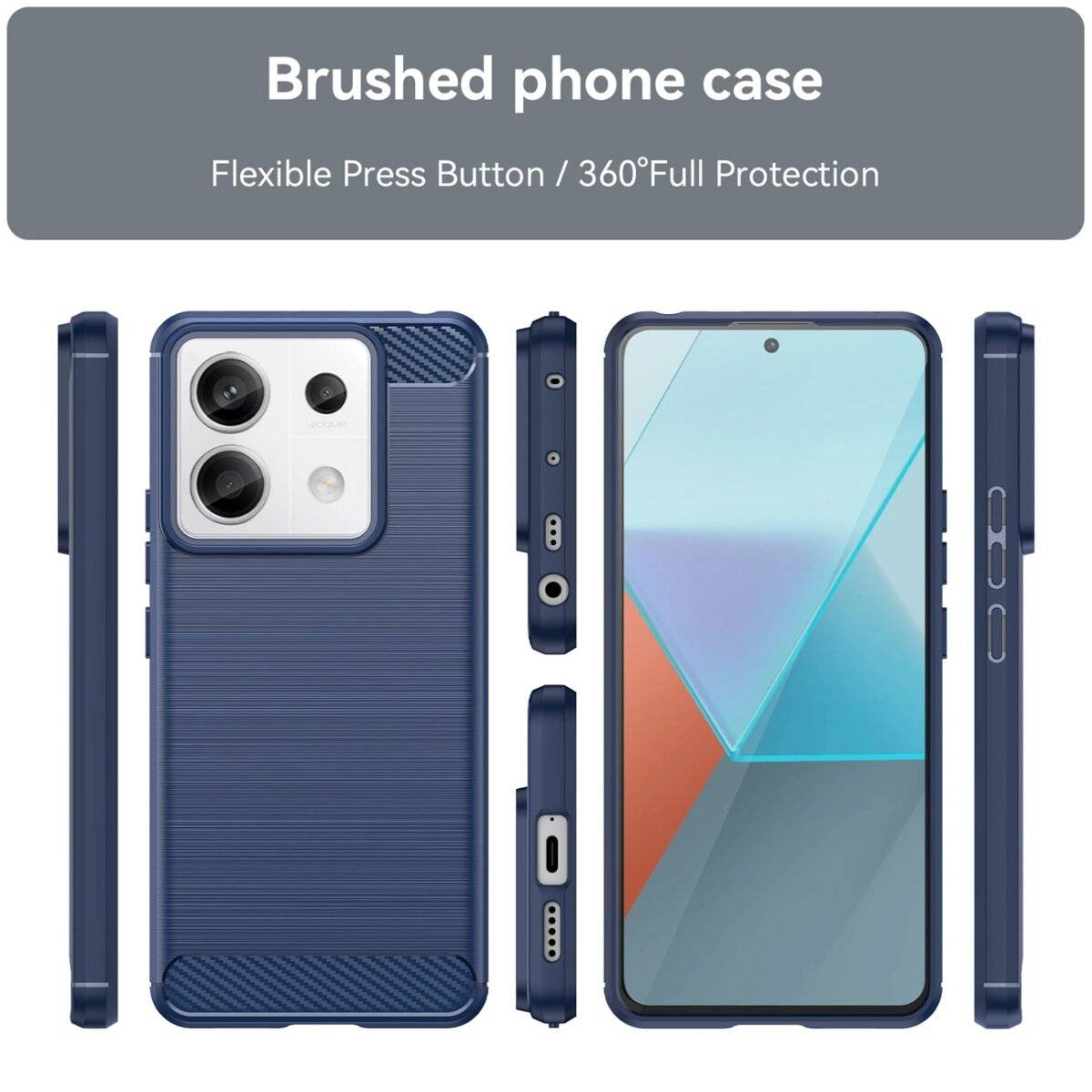 Carbon Case Hülle kompatibel mit Xiaomi Redmi Note 13 Pro 5G flexible Silikon-Carbon-Hülle blau