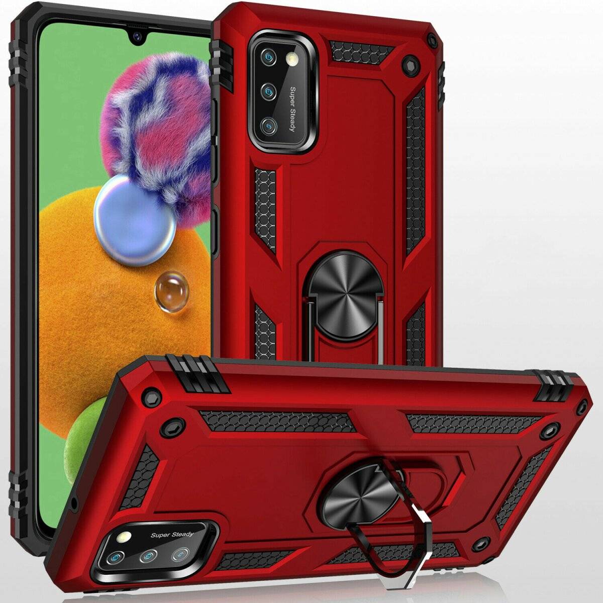 Silikon TPU Slim Case mit 360 Grad Ring Ständer Kickstand Handyhülle kompatibel mit Samsung Galaxy S20 FE Rot