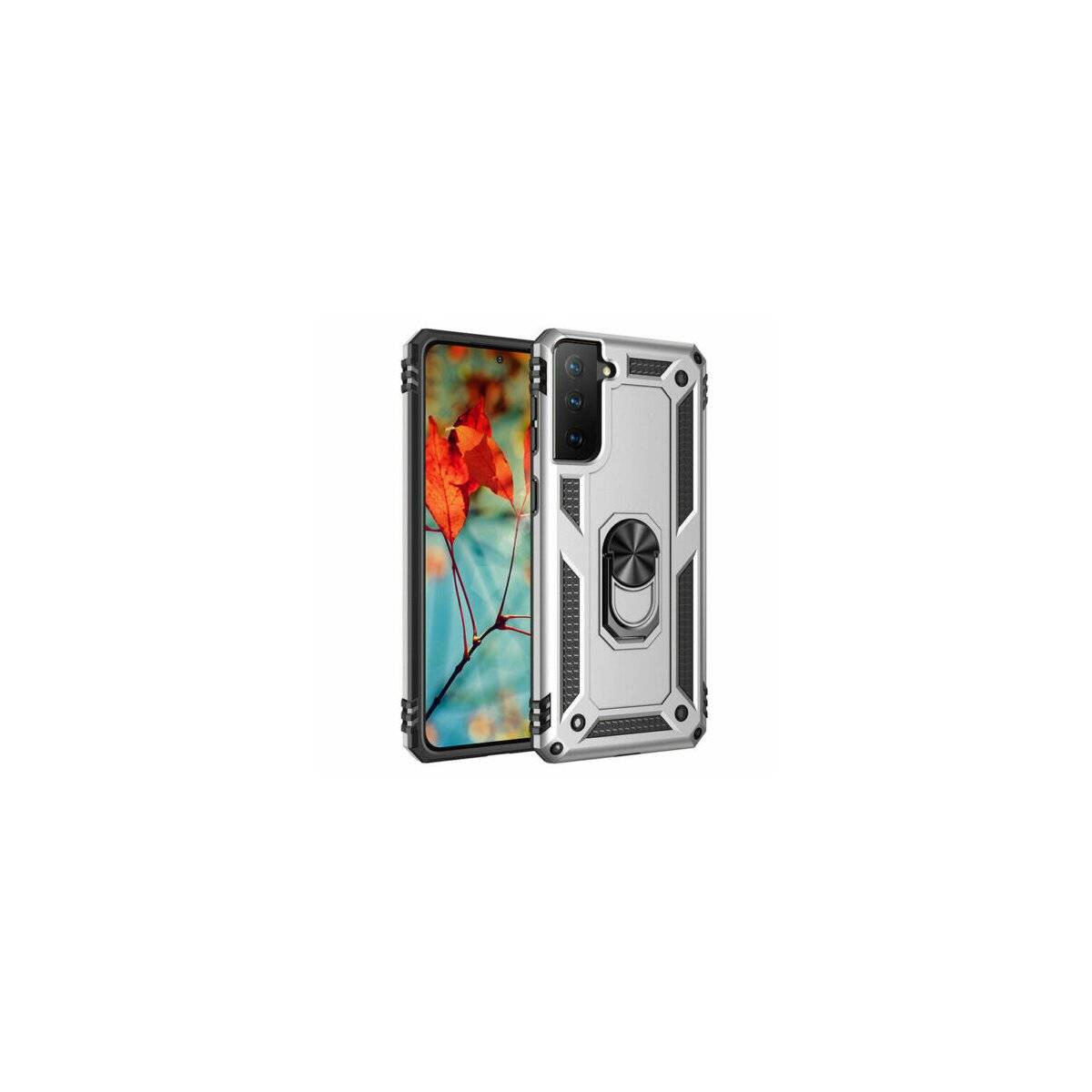 Silikon TPU Slim Case mit 360 Grad Ring Ständer Kickstand Handyhülle kompatibel mit Samsung Galaxy S20 FE Silber