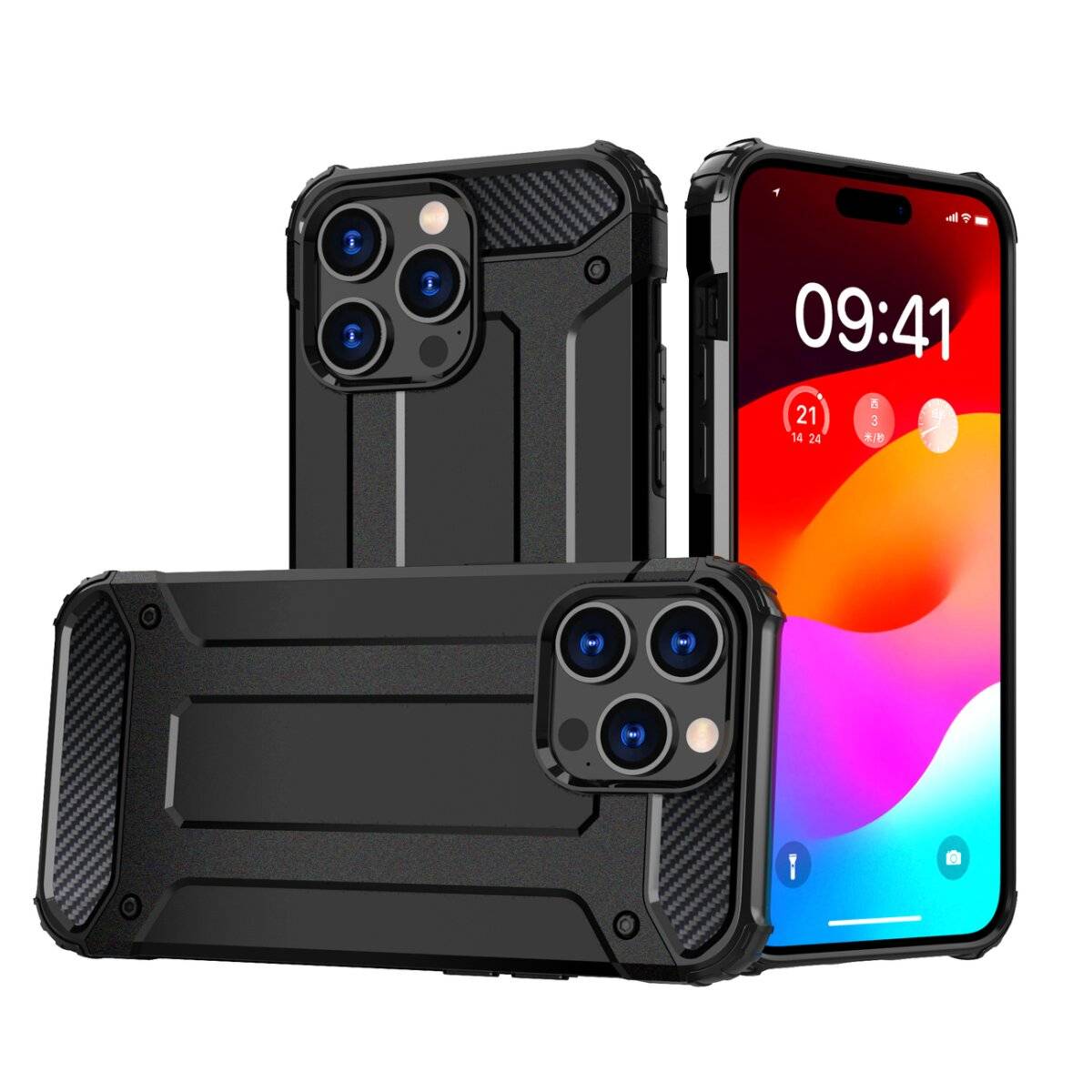 Hybrid Armor Panzerhülle Handyhülle für iPhone 16 Pro Schwarz
